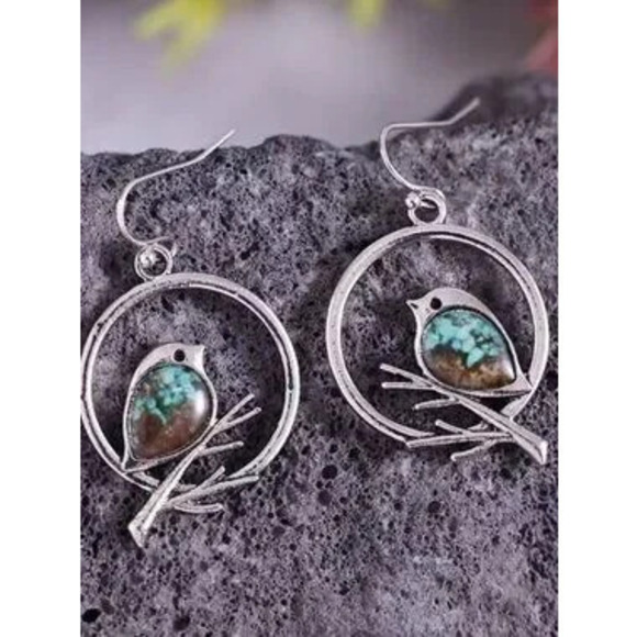 Jewelry - Vintage Silver Bird Earrings with Turquoise Accents